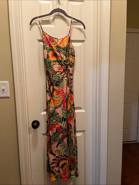 FARM Rio Dresses & Skirts - FARM Rio Peach Tropical Parrot Print Spaghetti-Strap Maxi Dress